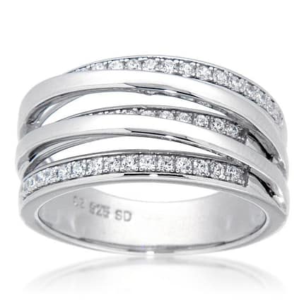 Pearlz Ocean White Cubic Zirconia Band Ring – 41 Round Stones in 925 Sterling Silver with Rhodium Finish, Elegant Party Jewelry for Women