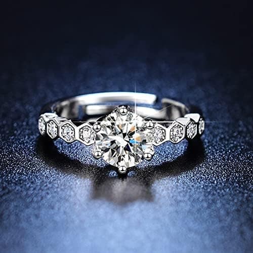 Pearlz Ocean Cubic Zirconia Halo Engagement Ring, Sterling Silver 16K Rhodium plated | 6mm Stackable Rings for Women - Image 3