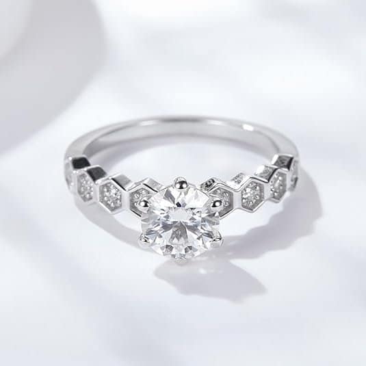 Pearlz Ocean Cubic Zirconia Halo Engagement Ring, Sterling Silver 16K Rhodium plated | 6mm Stackable Rings for Women - Image 4