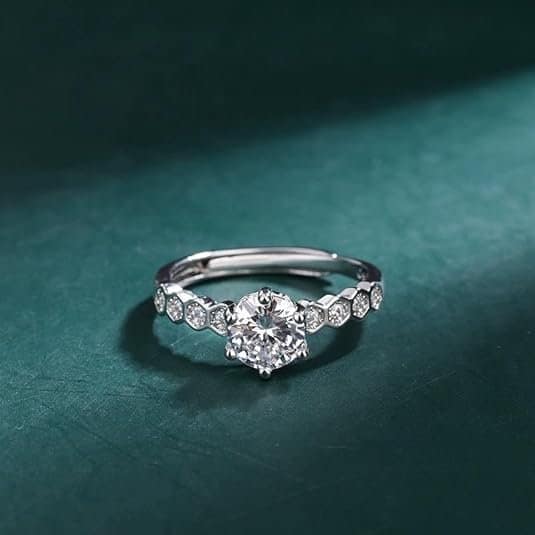 Pearlz Ocean Cubic Zirconia Halo Engagement Ring, Sterling Silver 16K Rhodium plated | 6mm Stackable Rings for Women - Image 7