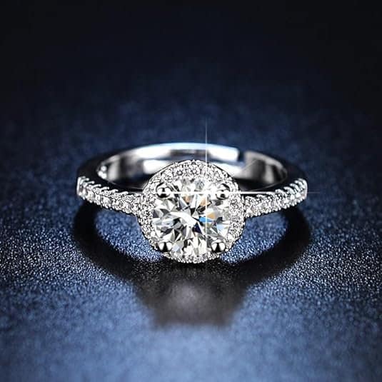 Pearlz Ocean Cubic Zirconia Halo Engagement Ring, Sterling Silver 16K Rhodium plated | 6mm Stackable Rings for Women - Image 3