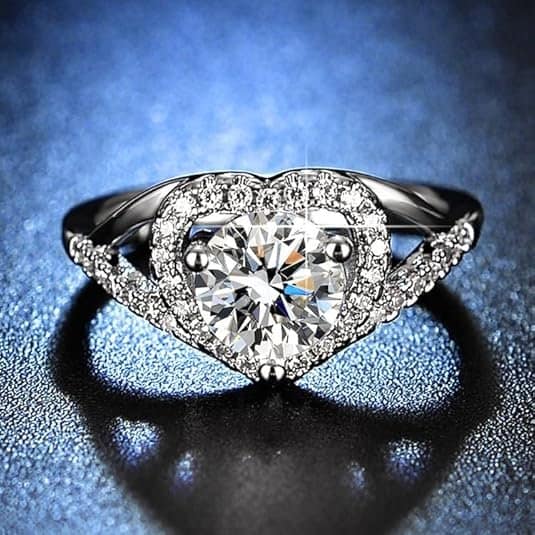 Pearlz Ocean Cubic Zirconia Halo Engagement Ring, Sterling Silver 16K Rhodium plated | 6mm Stackable Rings for Women - Image 3