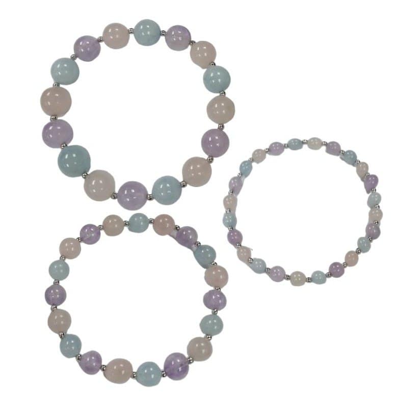 Pearlz Ocean Multi Stone Stretch Bracelet 7-7.5 inch, Natural Amethyst Aquamarine Morganite Crystal Beads for Ladies, 925 Sterling Silver, Elegant Colorful Design - Image 1