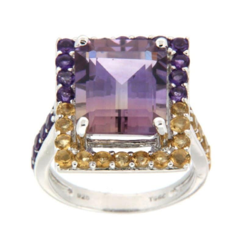 Pearlz Ocean Ametrine, Amethyst & Citrine Ring – Multicolor Gemstone Cocktail Ring for Women with 12mm & 2mm Stones in 925 Sterling Silver, Elegant & Gift-Worthy - Image 1