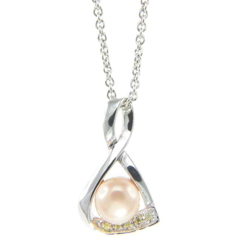 Pearlz Ocean Sterling Silver Freshwater Pearl and Zircon Pendant Necklace