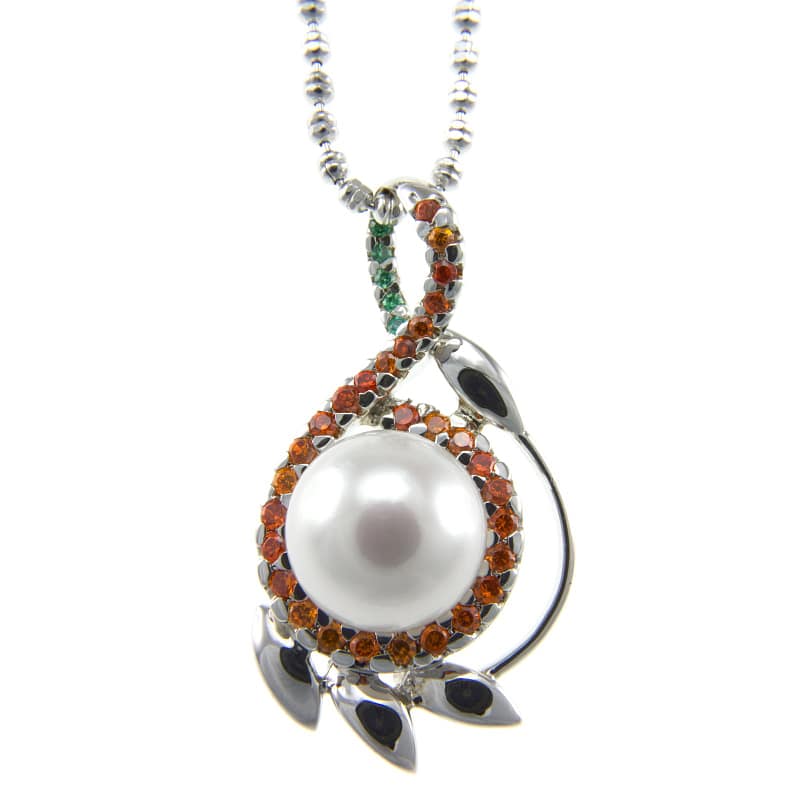 Pearlz Ocean Sterling Silver Freshwater Pearl and Multi-colored Zircon Pendant Necklace