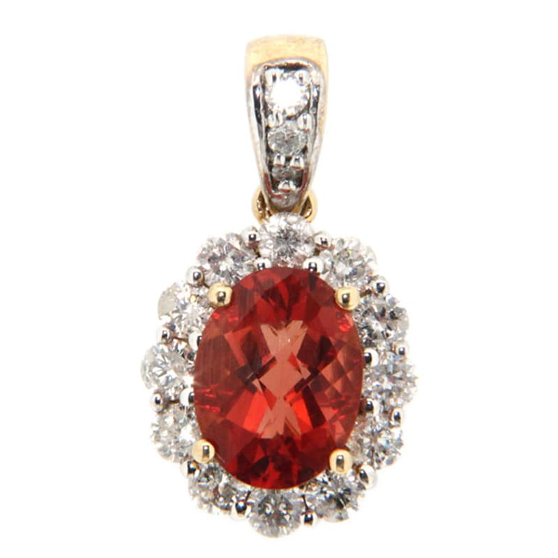 GGL Red Labradorite and Diamond 10k Gold Pendant